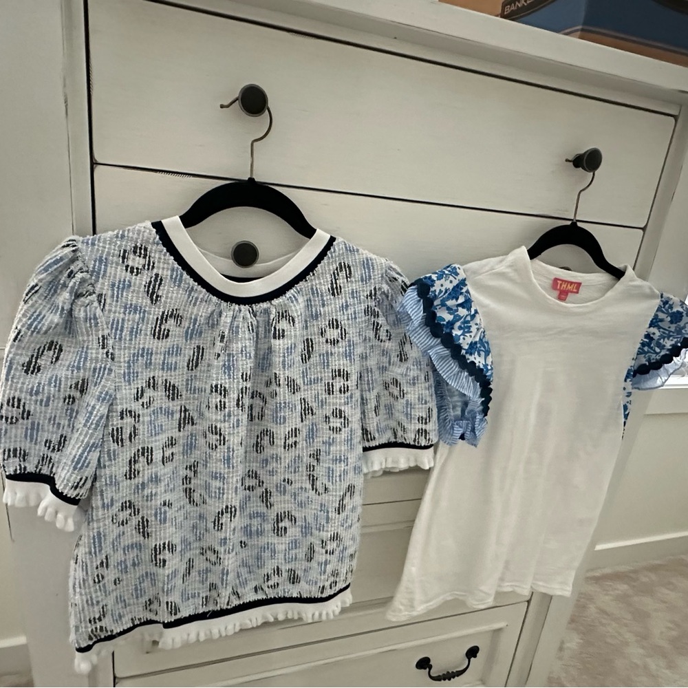 THML Blue and White Short Sleeve Tops